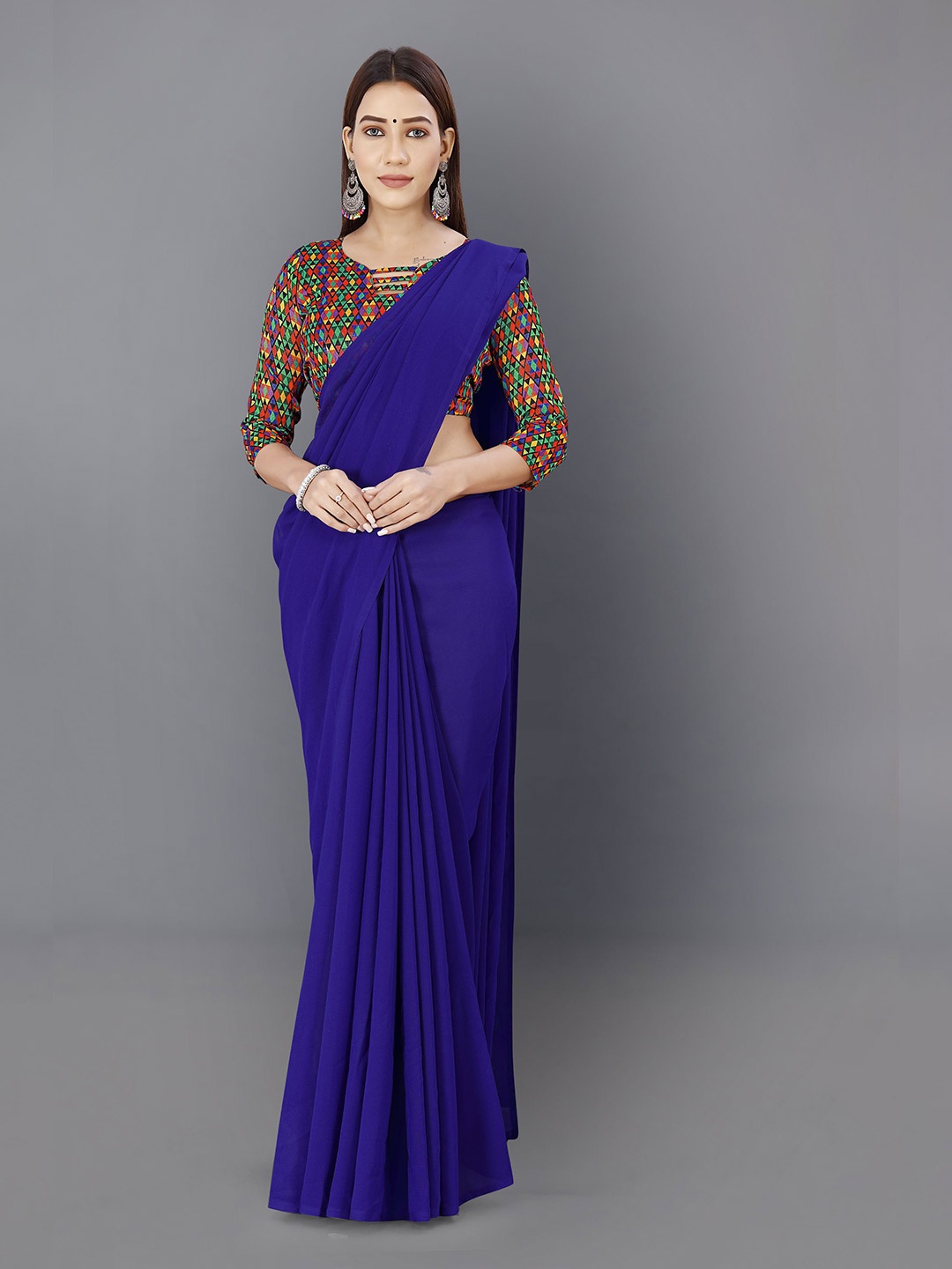 

ANAND SAREES Solid Georgette Saree, Blue