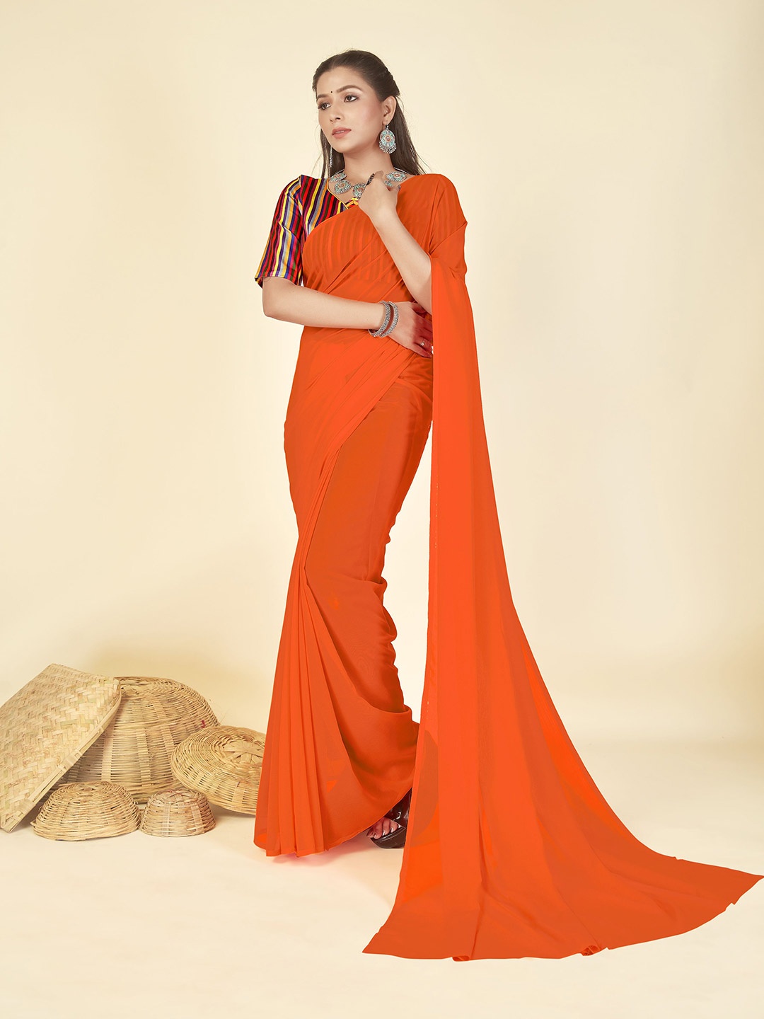 

ANAND SAREES Poly Georgette Saree, Orange