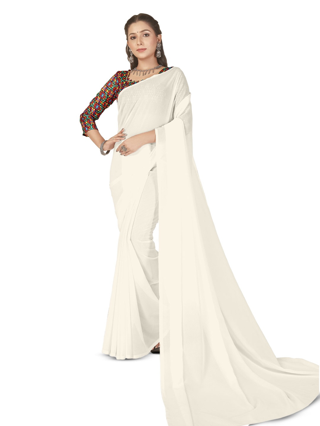 

ANAND SAREES Saree With Blouse Piece, White