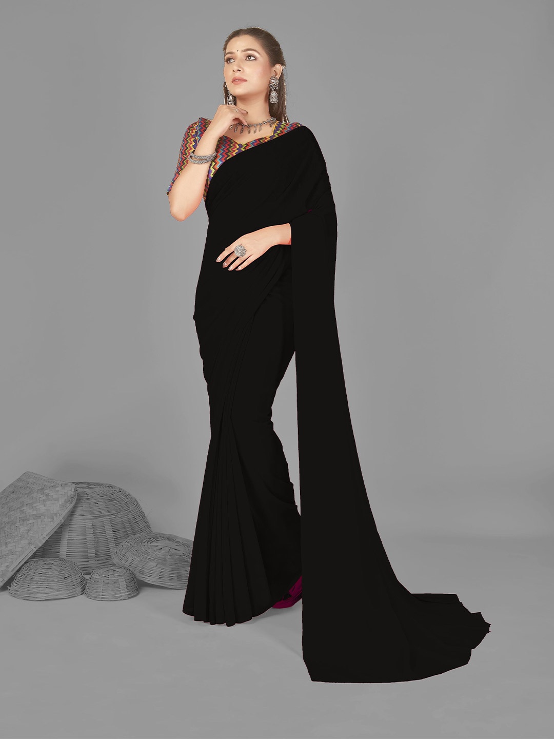 

ANAND SAREES Poly Georgette Saree, Black