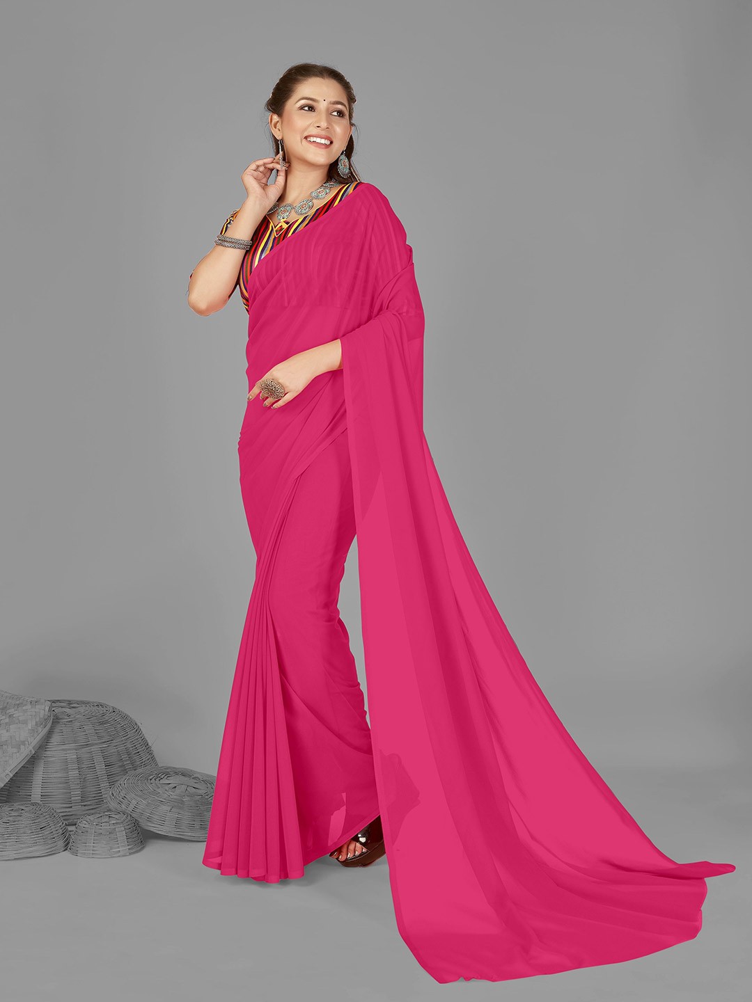 

ANAND SAREES Solid Saree, Pink