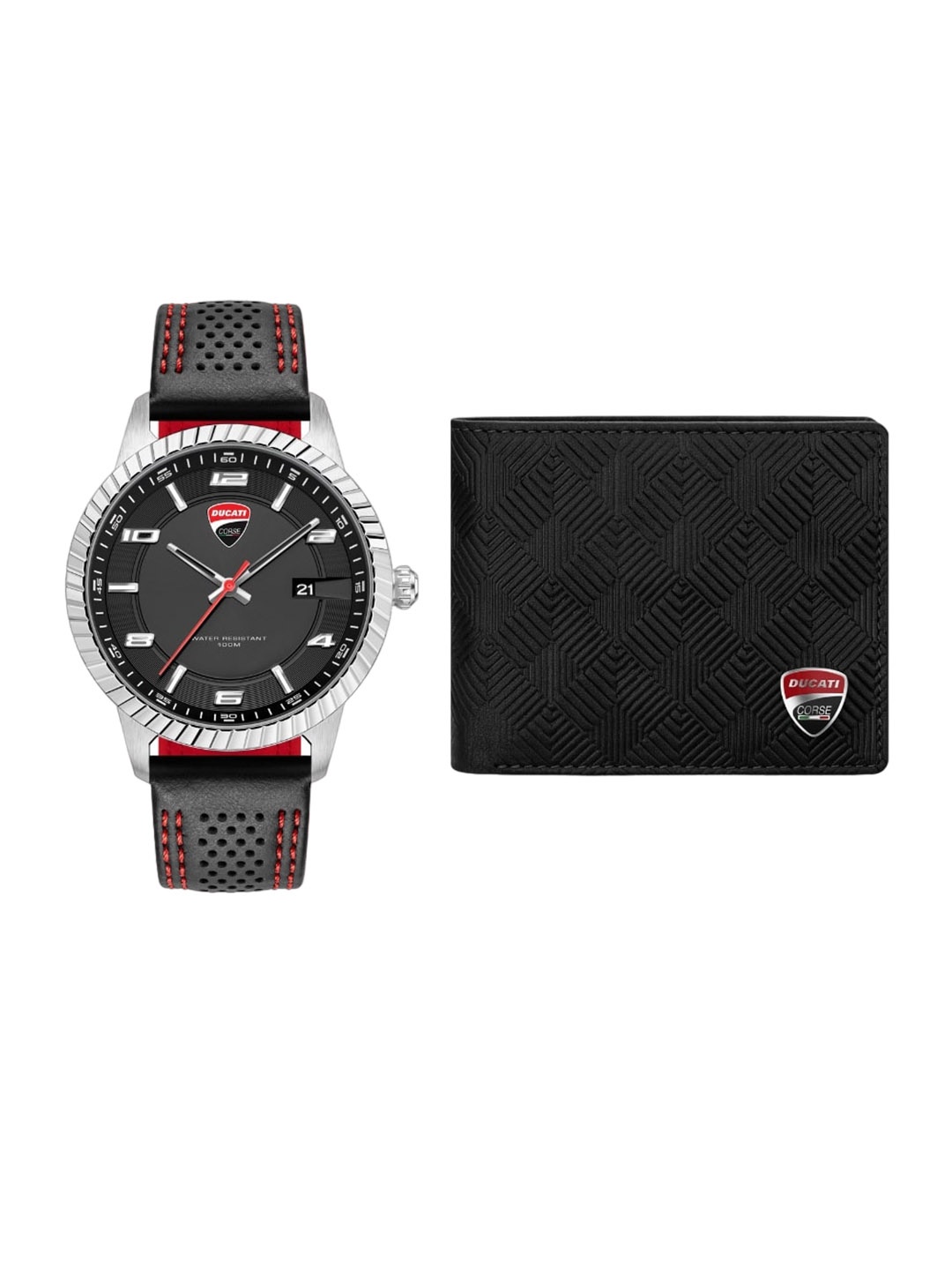 

DUCATI CORSE Men Analog Watch With Leather Wallet Gift Set DTWGB0000402-SET A, Black