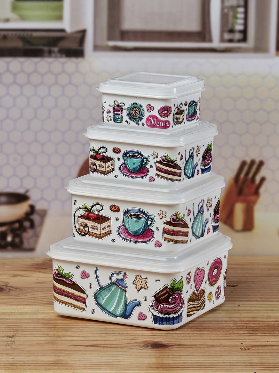 

Kookee White & Green 4 Pieces Food Containers