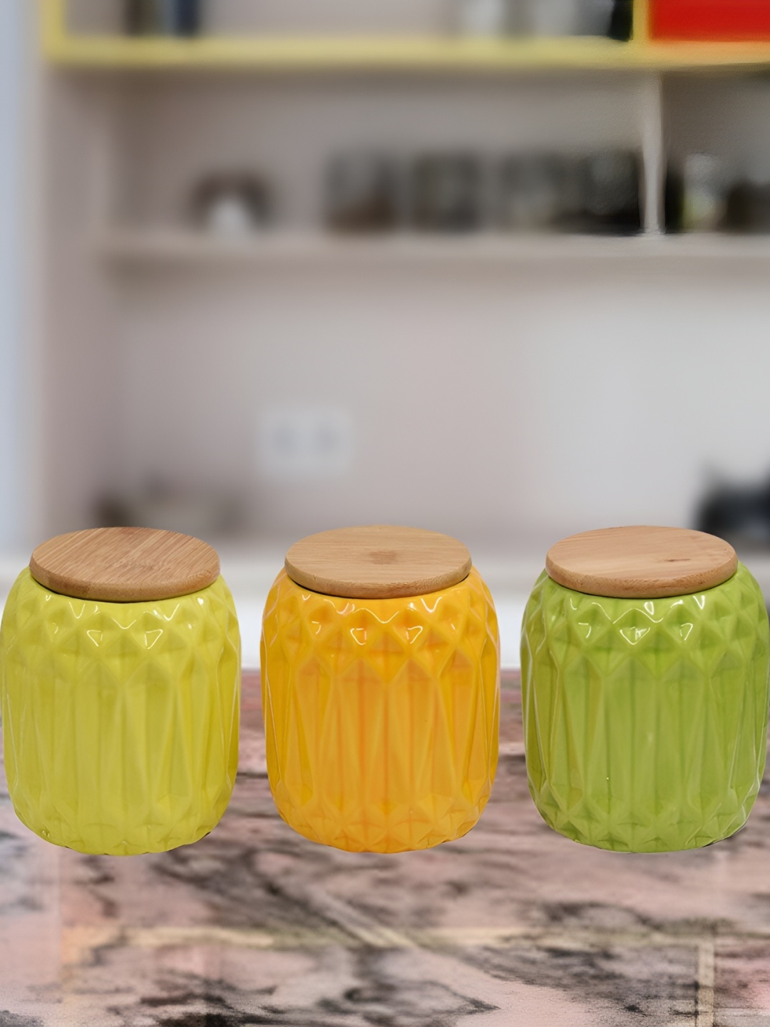 

Kookee Yellow & Green 3 Pieces Textured Ceramic Canisters