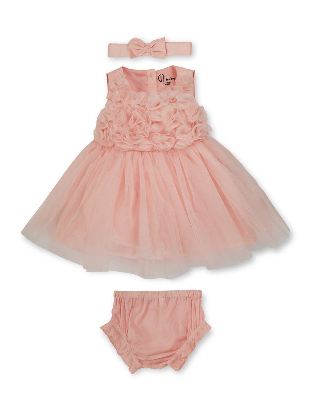 

GJ baby Infant Girls Embellished Sleeveless Silk Fit & Flare Dress With Headband & Brief, Pink