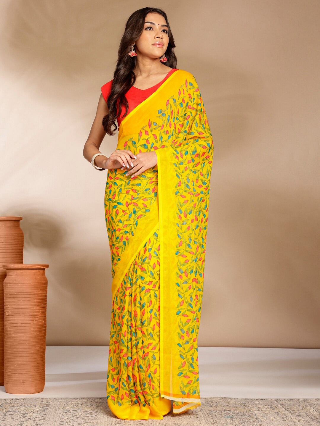 

Anouk Rustic Ethnic Motifs Pure Georgette Saree, Yellow