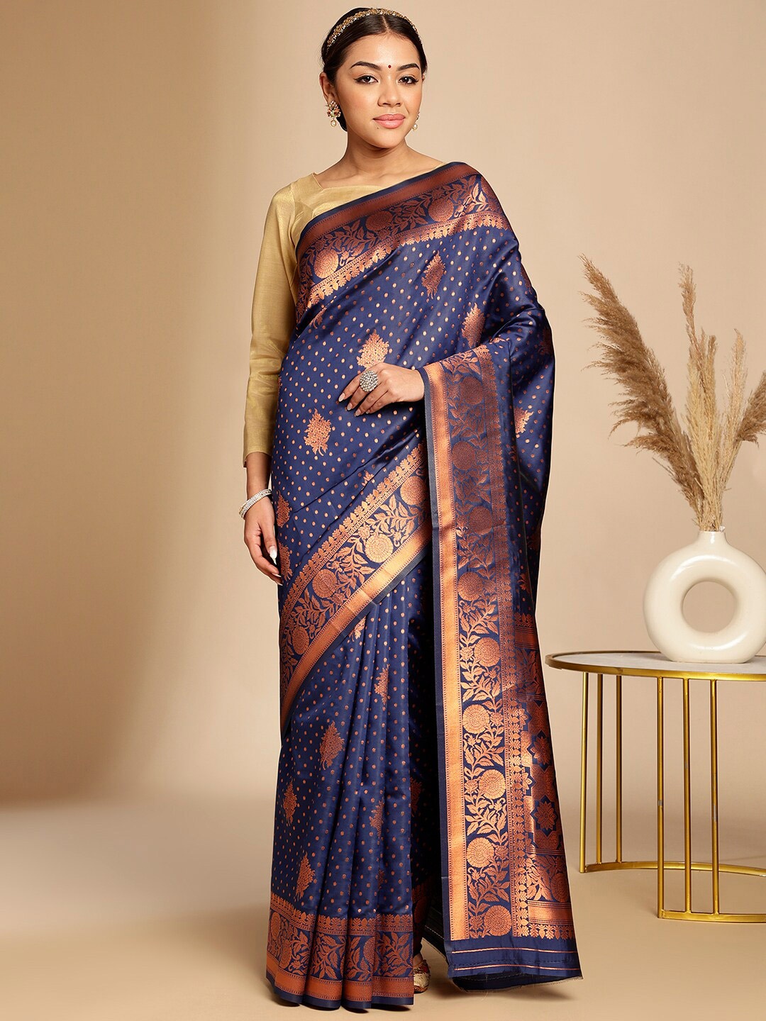

Anouk Ethnic Woven Design Zari Art Silk Banarasi Saree, Navy blue