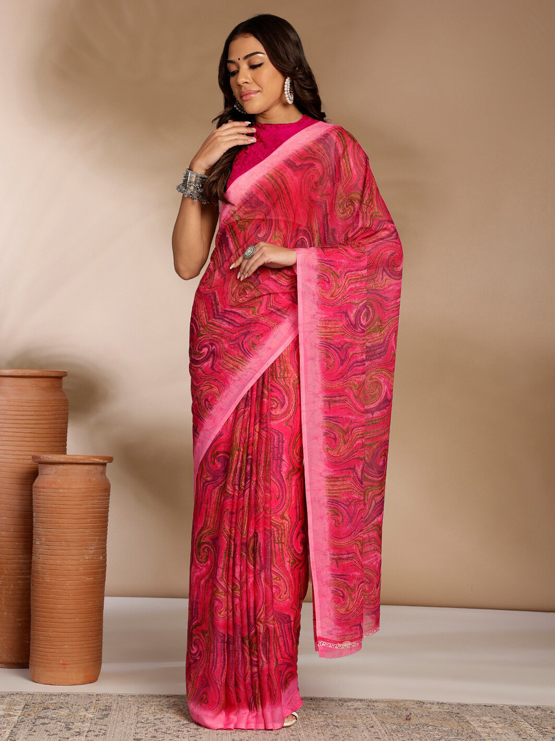 

Anouk Ethnic Motifs Pure Georgette Saree, Pink