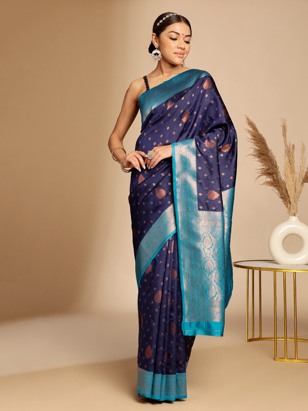 

Anouk Ethnic Woven Design Zari Art Silk Kanjeevaram Saree, Blue