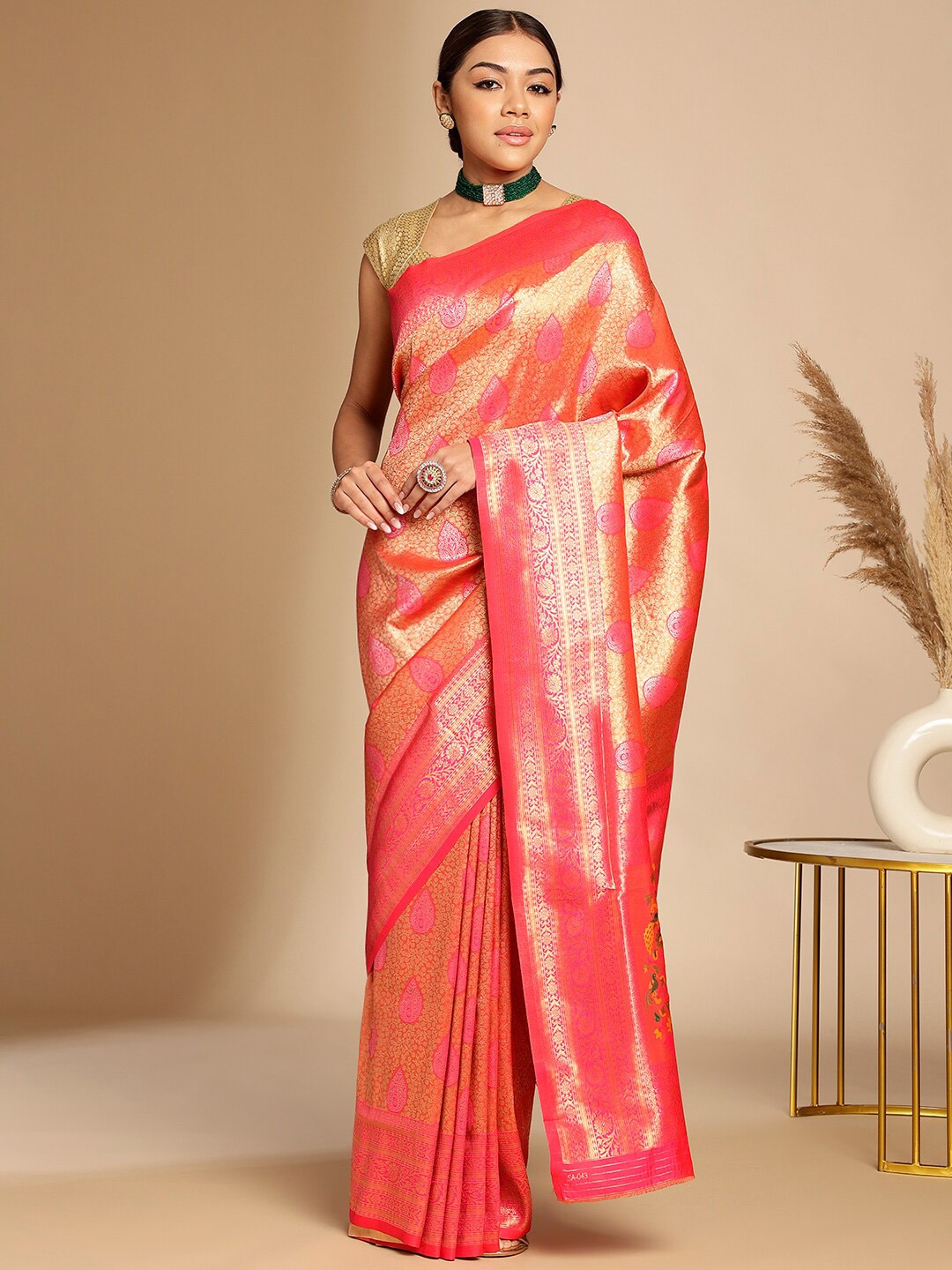 

Anouk Ethnic Woven Design Zari Art Silk Kanjeevaram Saree, Pink