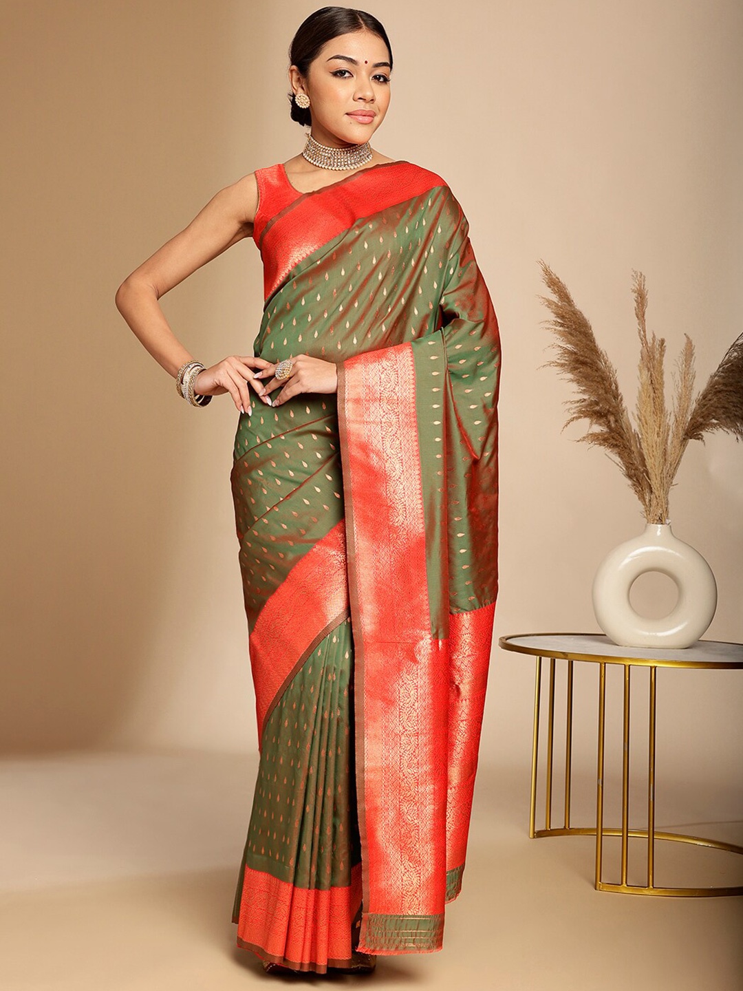 

Anouk Ethnic Woven Design Zari Art Silk Banarasi Saree, Khaki