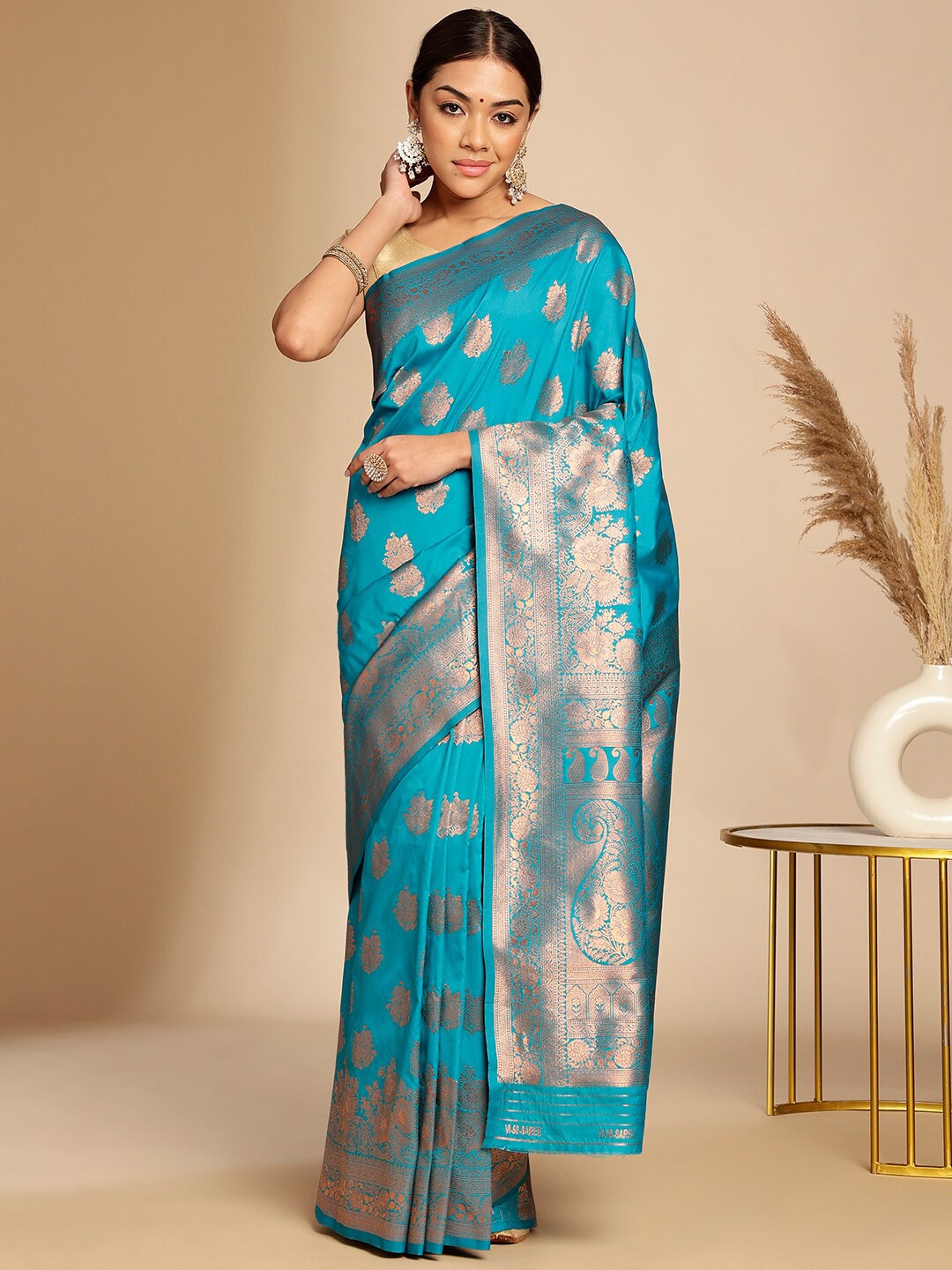 

Anouk Ethnic Woven Design Zari Art Silk Banarasi Saree, Turquoise blue