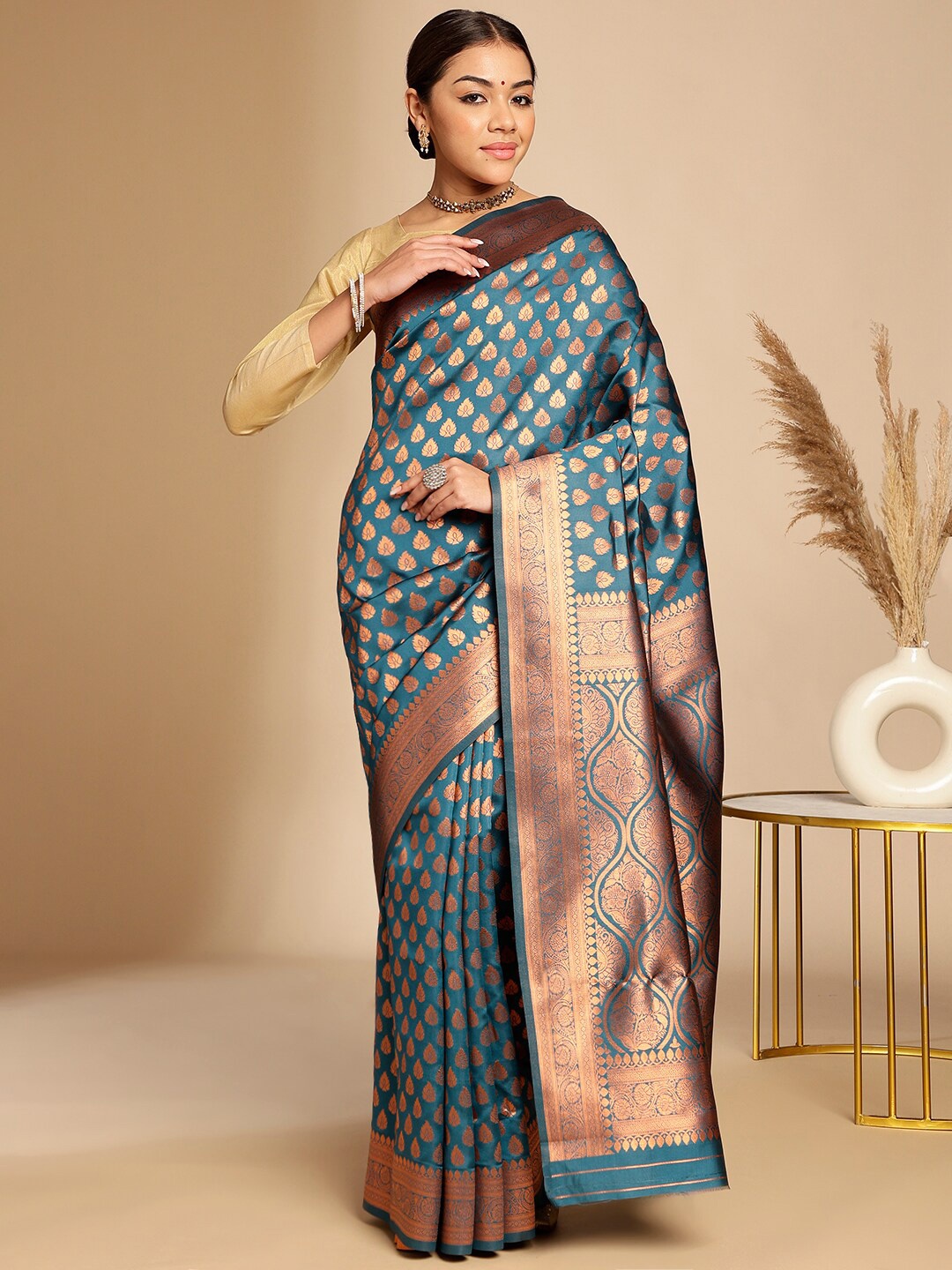 

Anouk Ethnic Woven Design Zari Art Silk Banarasi Saree, Turquoise blue