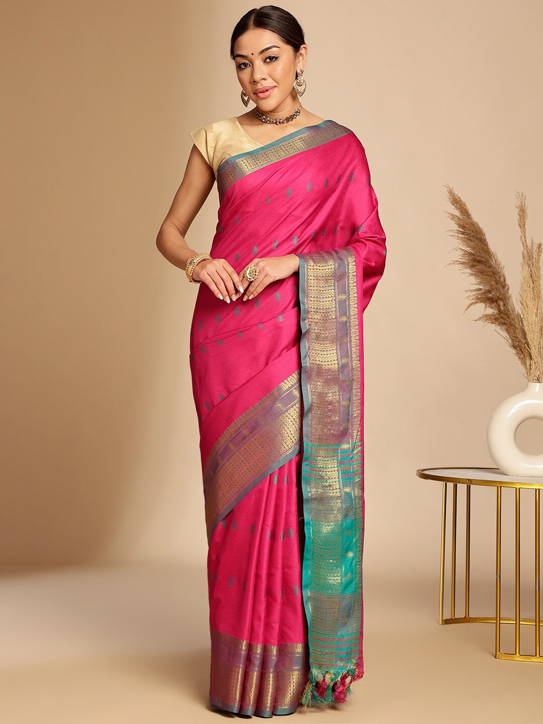 

Anouk Ethnic Woven Design Zari Art Silk Banarasi Saree, Pink