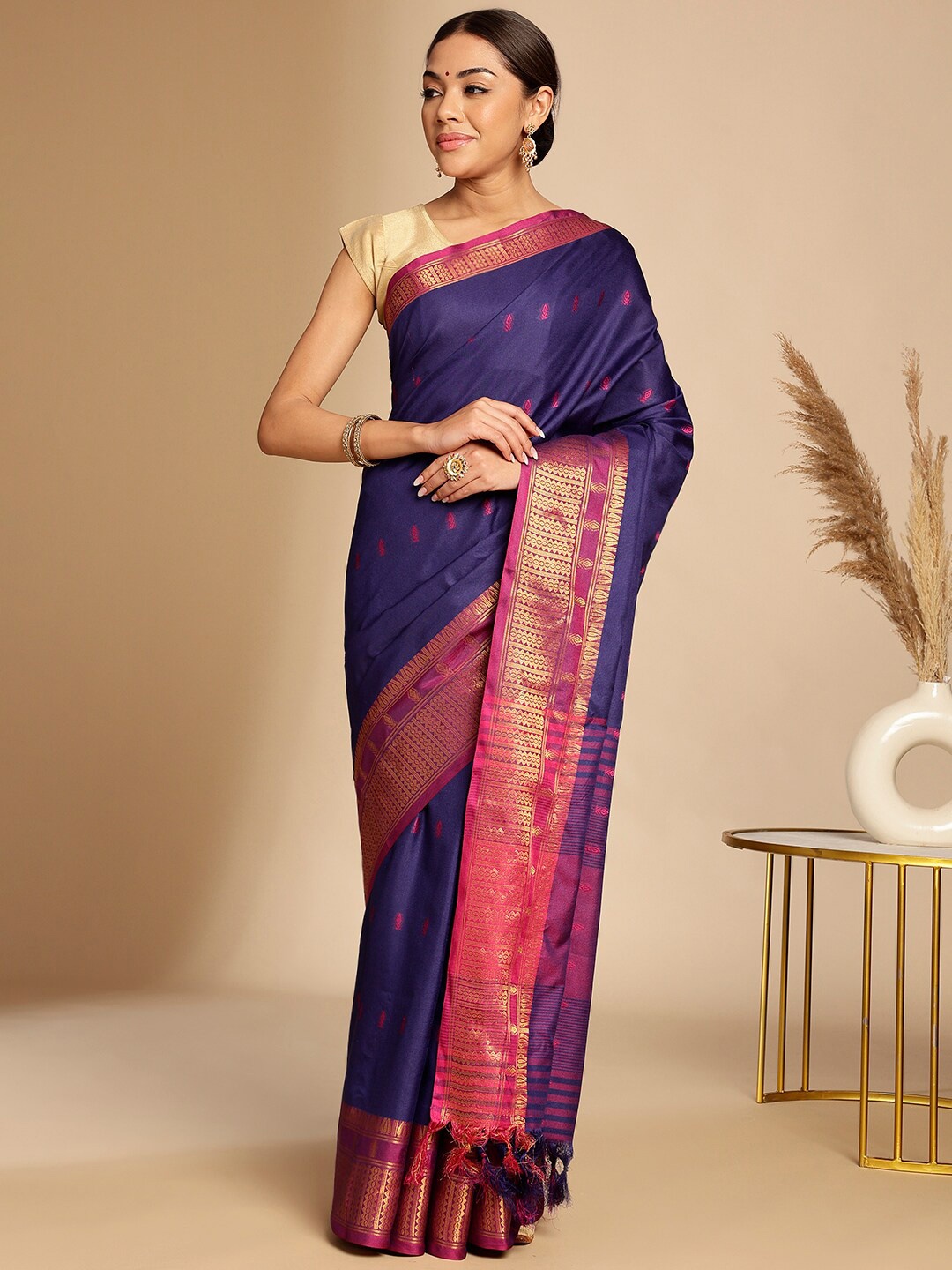 

Anouk Rustic Ethnic Woven Design Zari Art Silk Banarasi Saree, Blue
