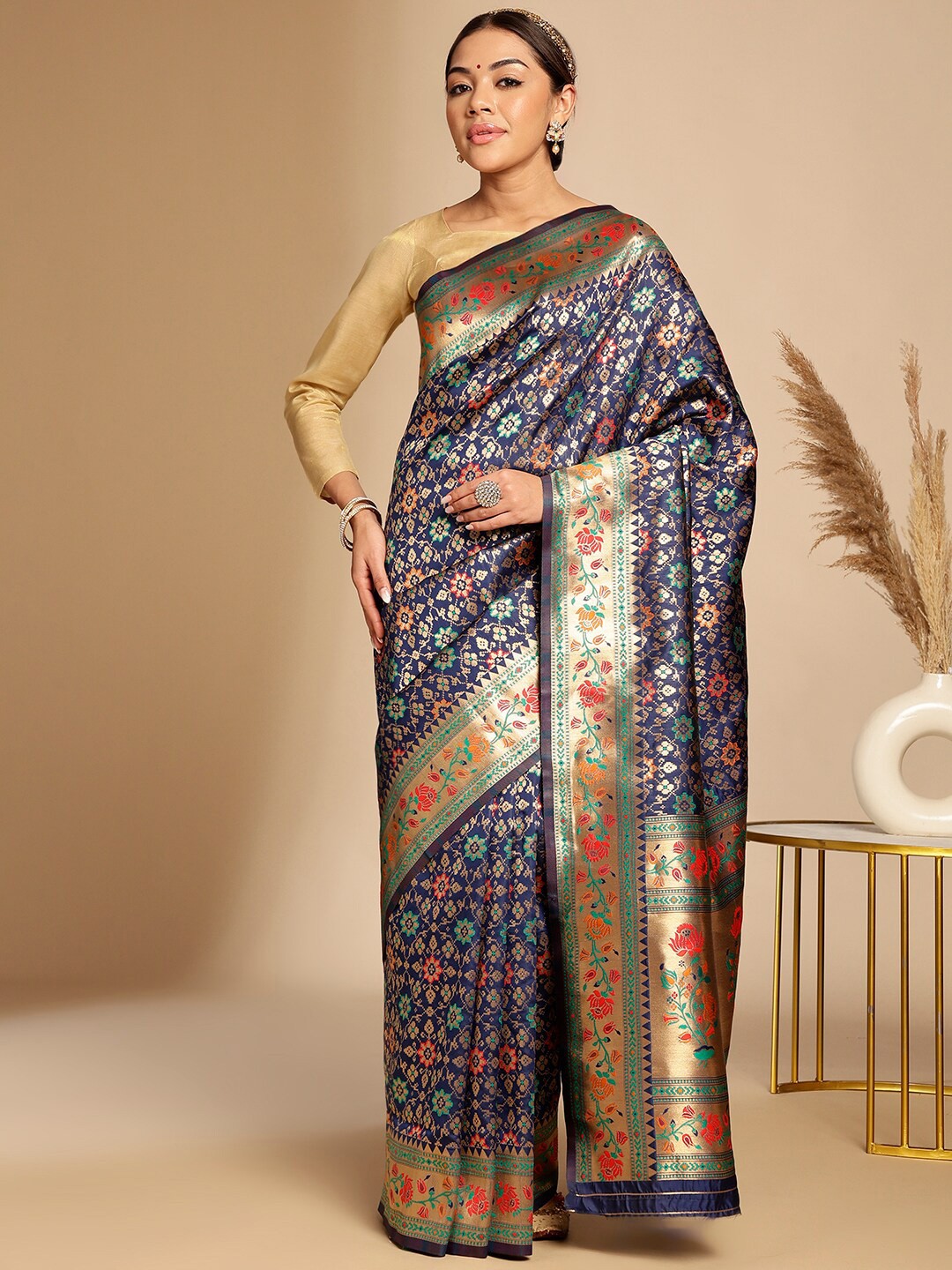 

Anouk Ethnic Woven Design Zari Art Silk Kanjeevaram Saree, Blue