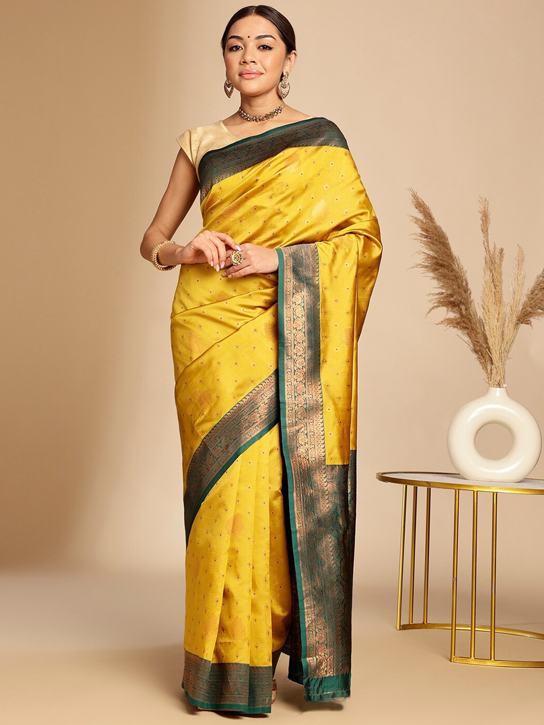 

Anouk Ethnic Woven Design Zari Art Silk Kanjeevaram Saree, Yellow