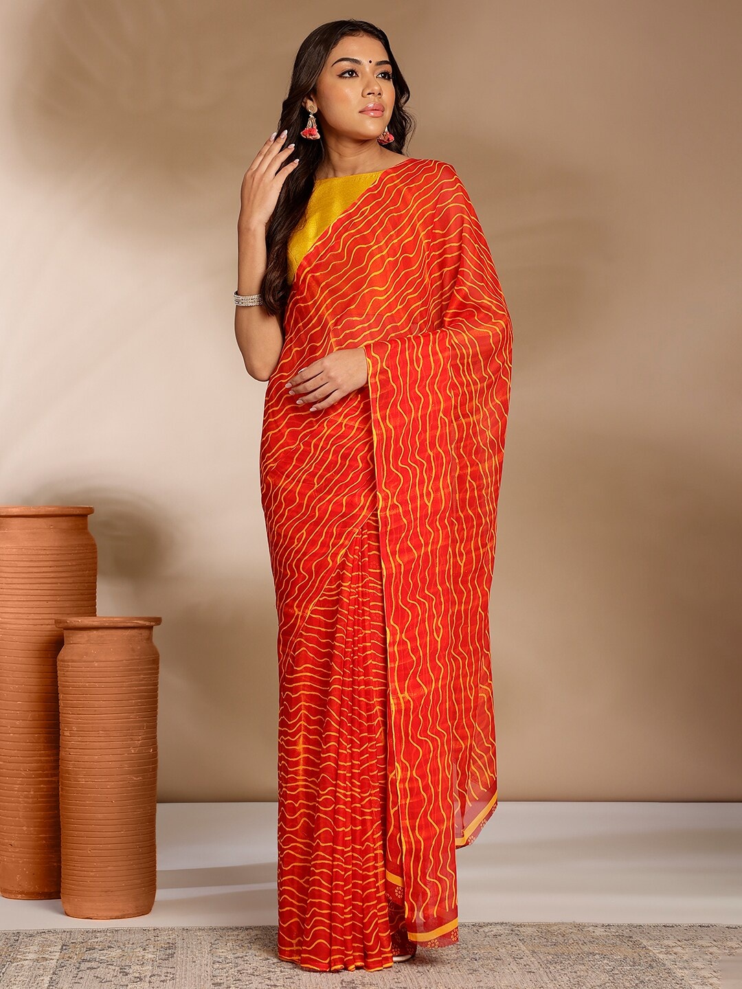 

Anouk Rustic Abstract Printed Pure Georgette Saree, Orange