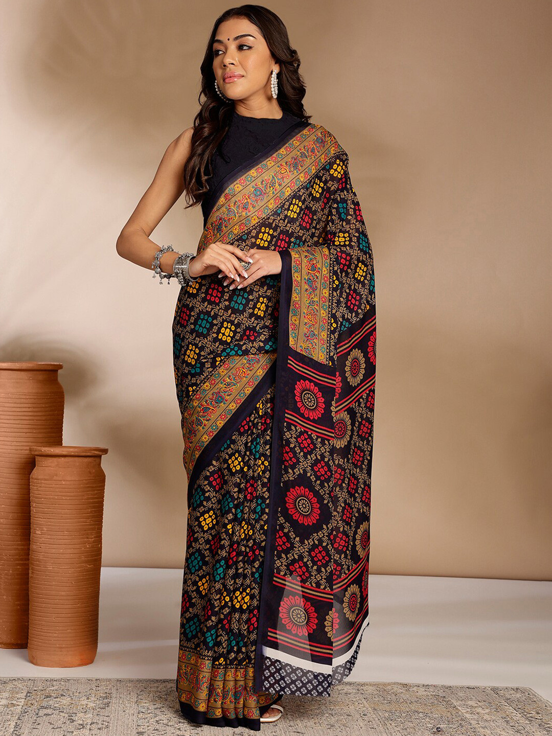 

Anouk Ethnic Motifs Pure Georgette Saree, Black