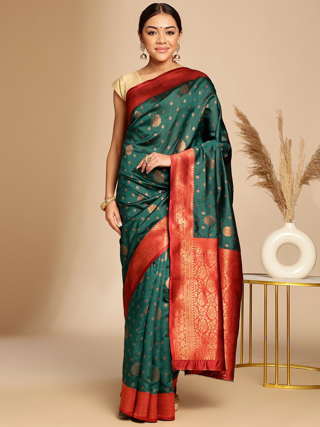 

Anouk Ethnic Woven Design Zari Art Silk Kanjeevaram Saree, Green