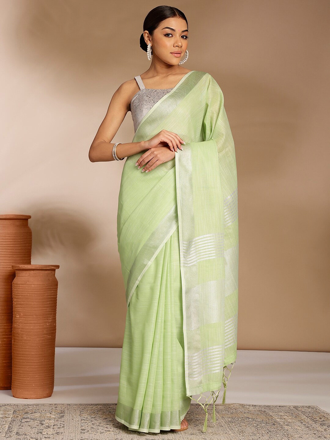 

Anouk Zari Border Saree, Green