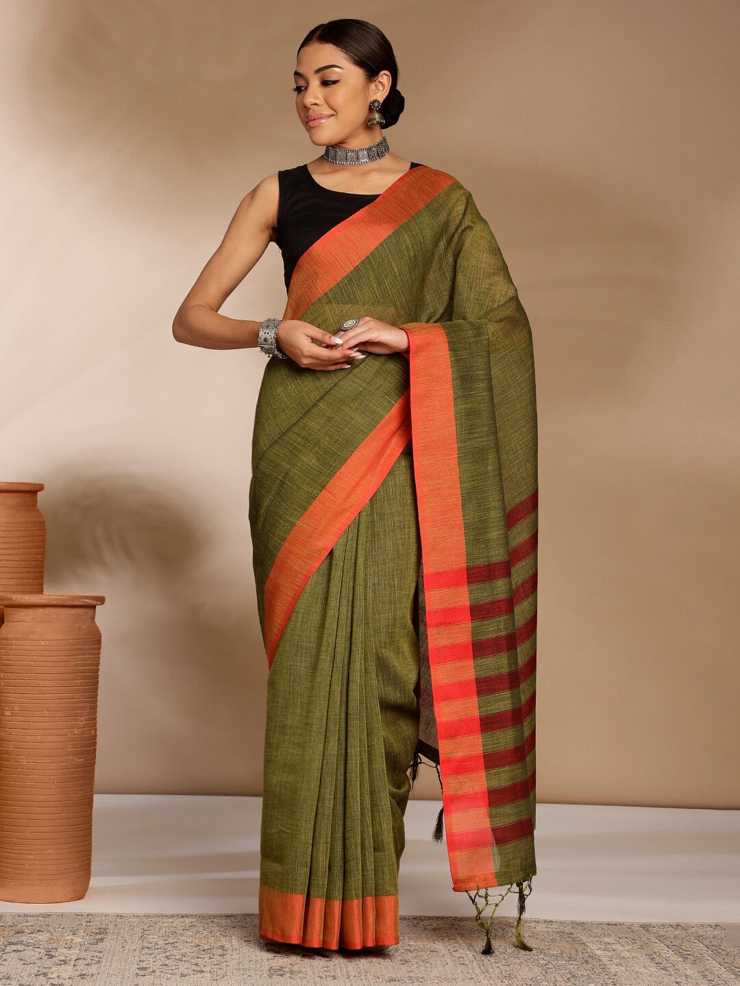 

Anouk Woven Design Border Saree, Green