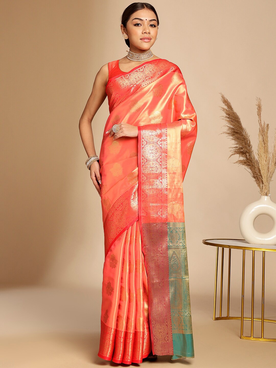 

Anouk Ethnic Woven Design Zari Art Silk Banarasi Saree, Peach