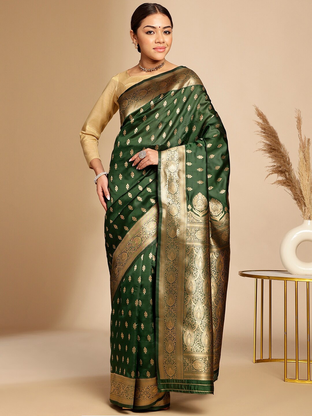 

Anouk Ethnic Woven Design Zari Art Silk Banarasi Saree, Green