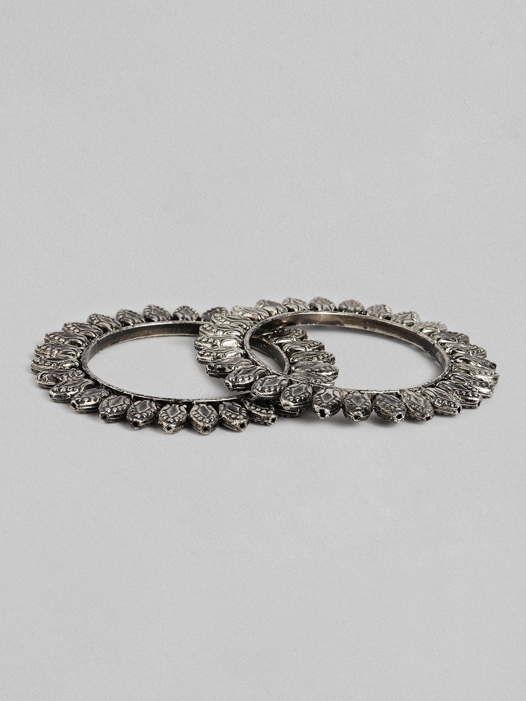 

Sangria Set Of 2 Silver-Plated Textured Oxidized Bangles