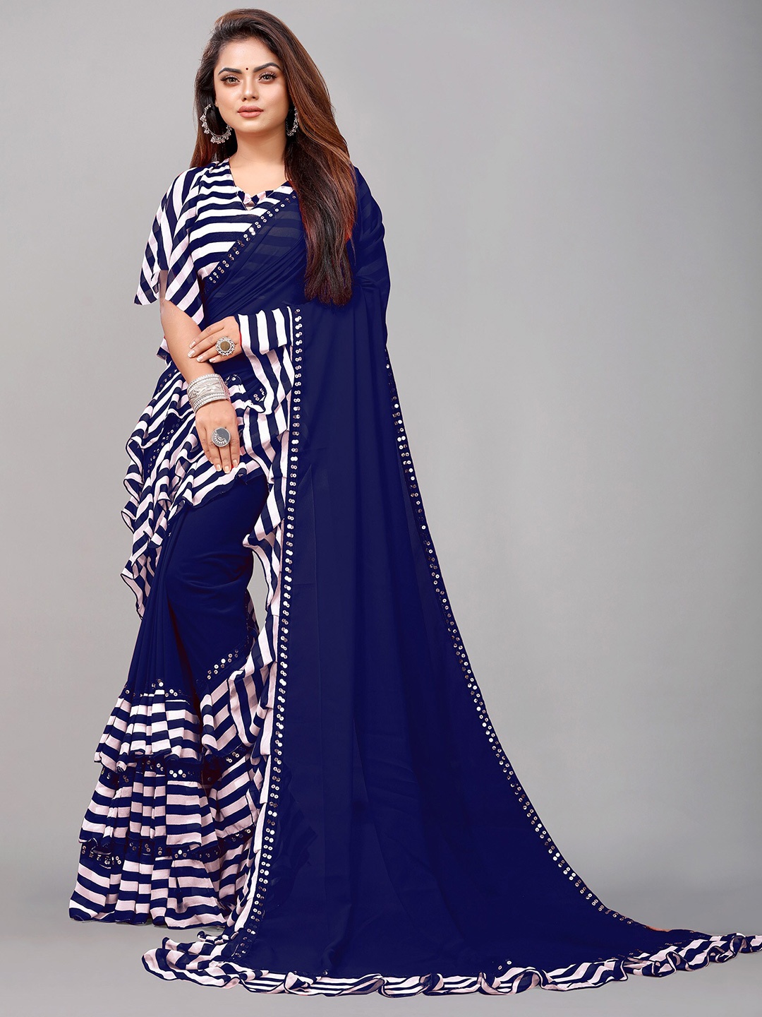 

Reeta Fashion Striped Pure Georgette Saree, Navy blue