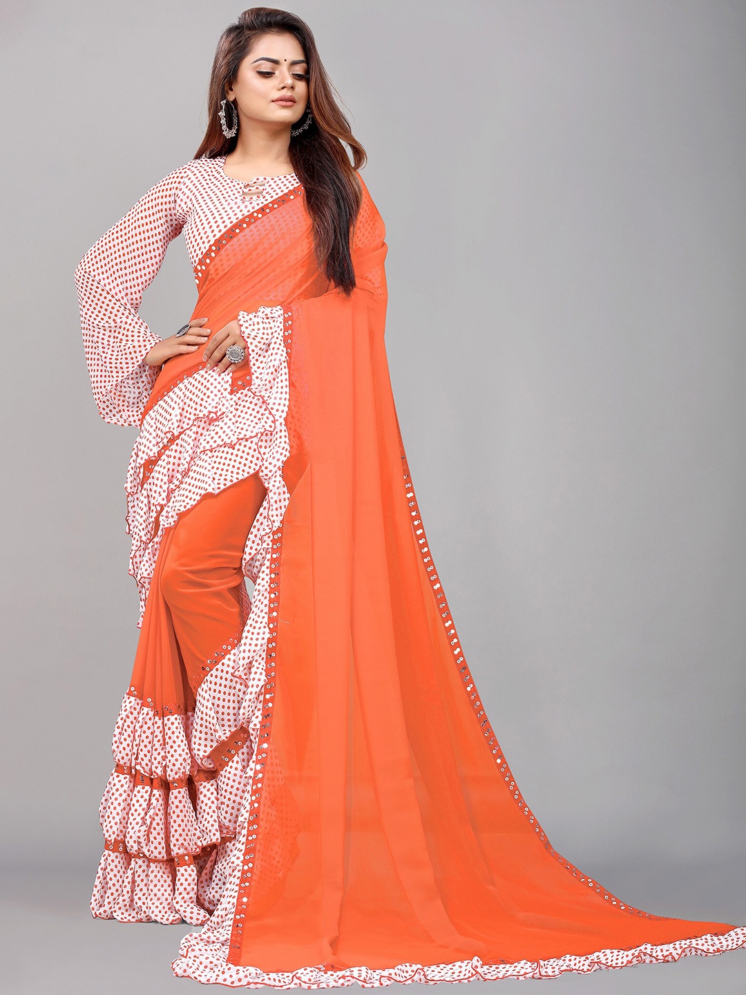 

Reeta Fashion Polka Dot Pure Georgette Saree, Orange