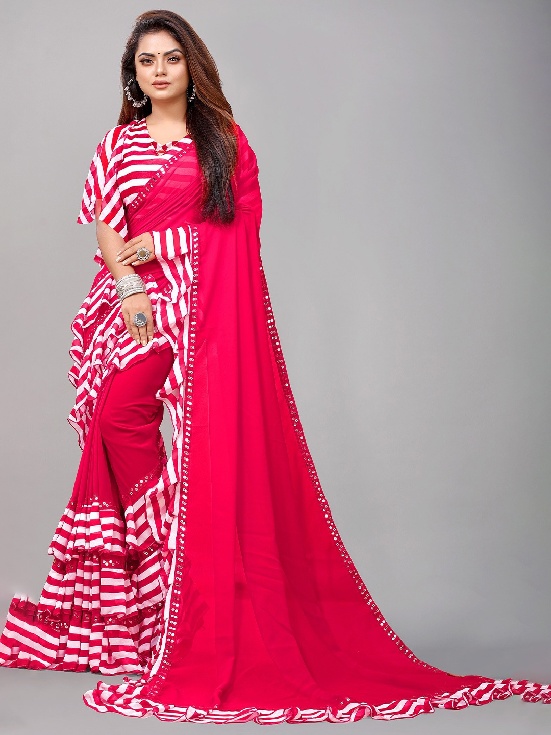 

Reeta Fashion Striped Pure Georgette Saree, Pink