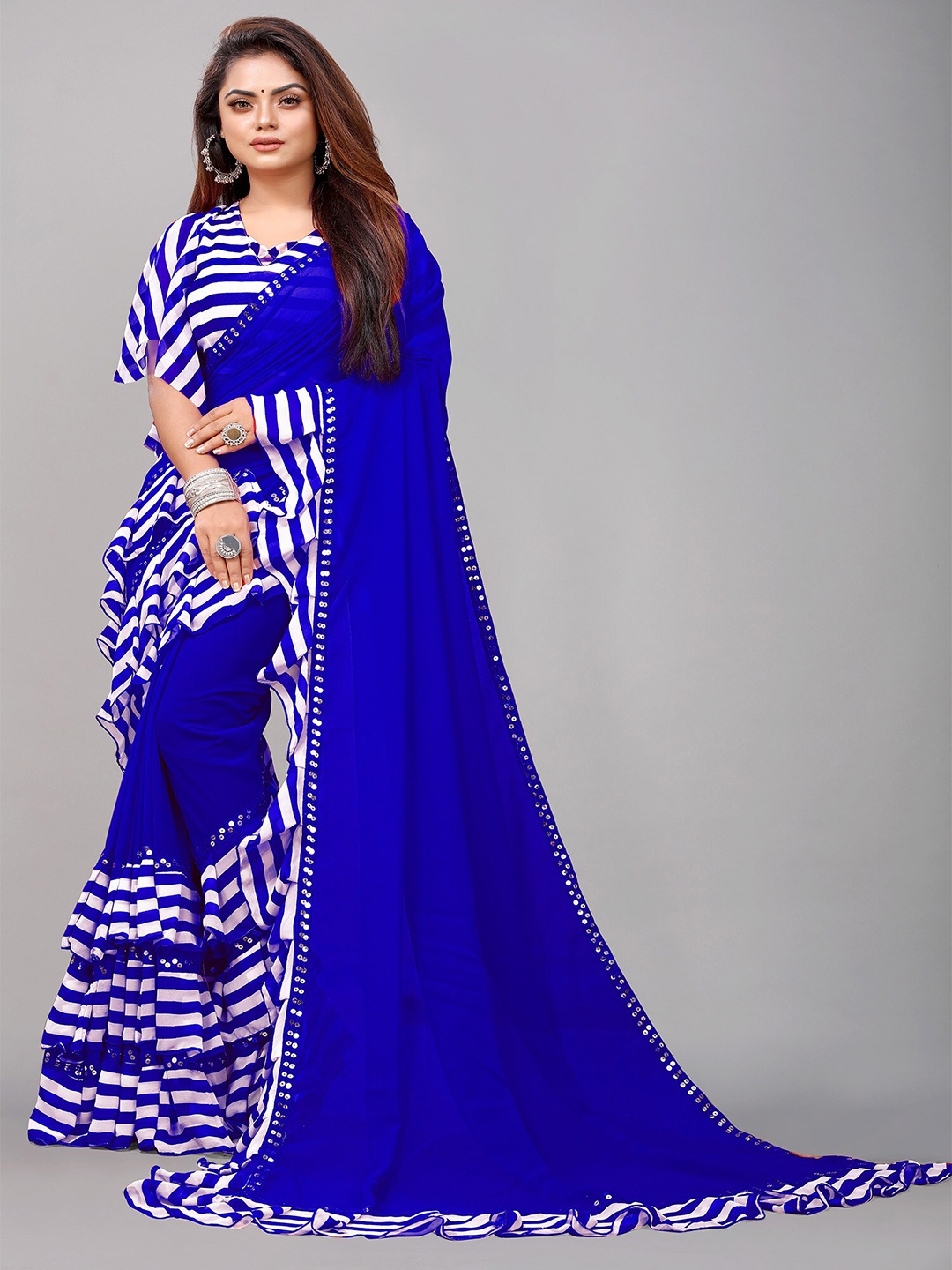 

Reeta Fashion Striped Pure Georgette Saree, Blue
