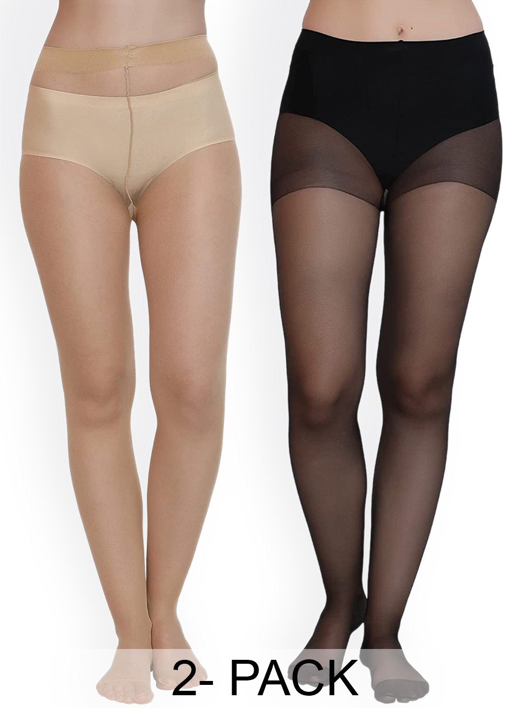 

BRACHY Women Pack Of 2 Stretchable Pantyhouse Stockings, Black