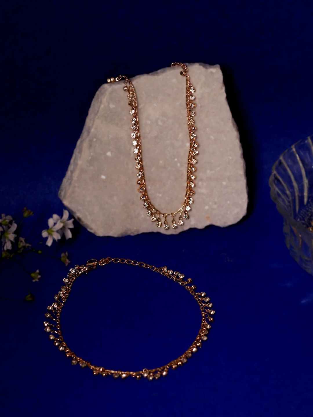 

VIRAASI Gold-Plated Stone-Studded Anklets
