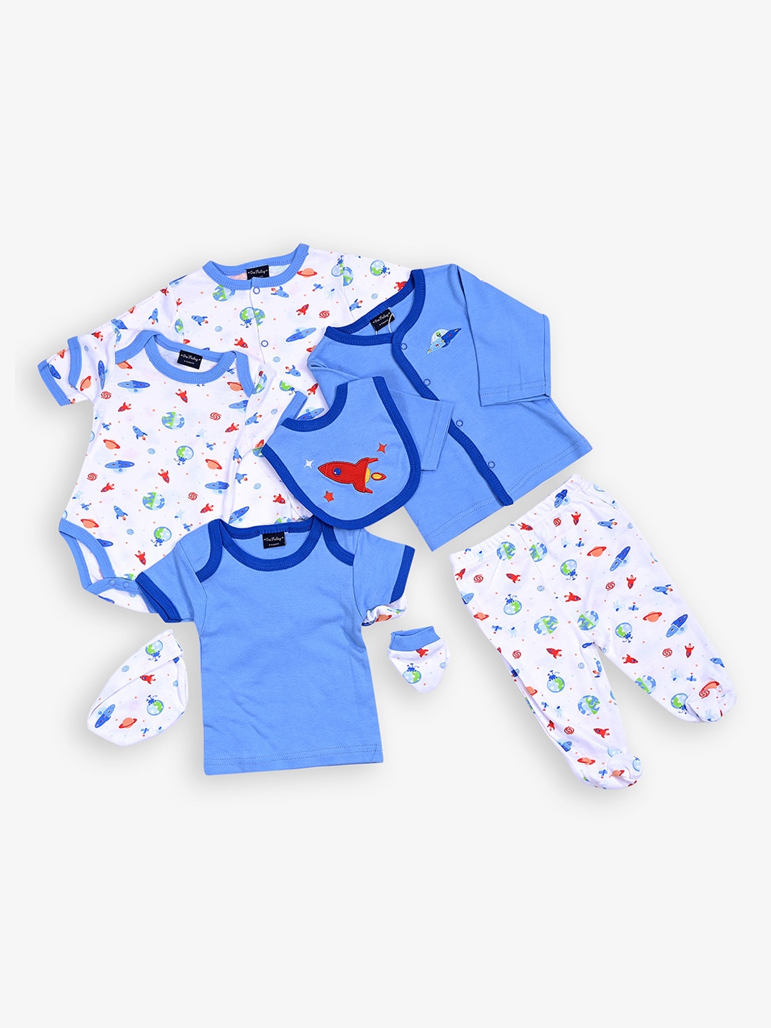 

One Friday Infants Boys Pack Of 8 Pure Cotton Baby Apparel Gift Set, Blue