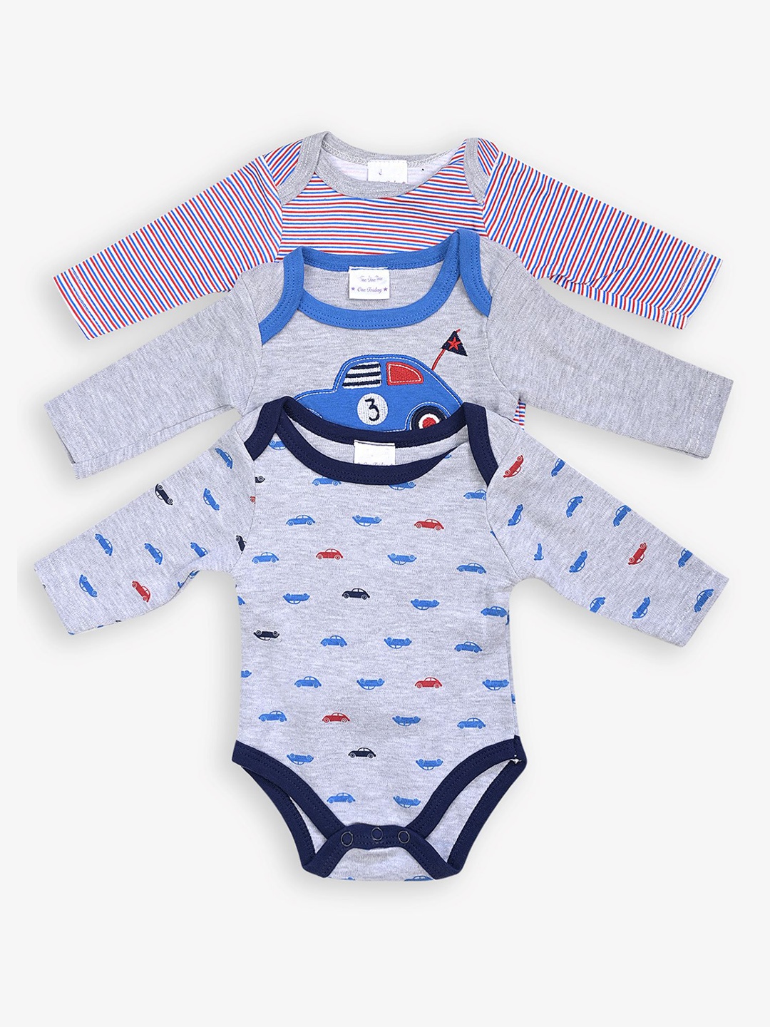 

One Friday Infant Boys Pack Of 3 Printed Pure Cotton Bodysuit, Grey