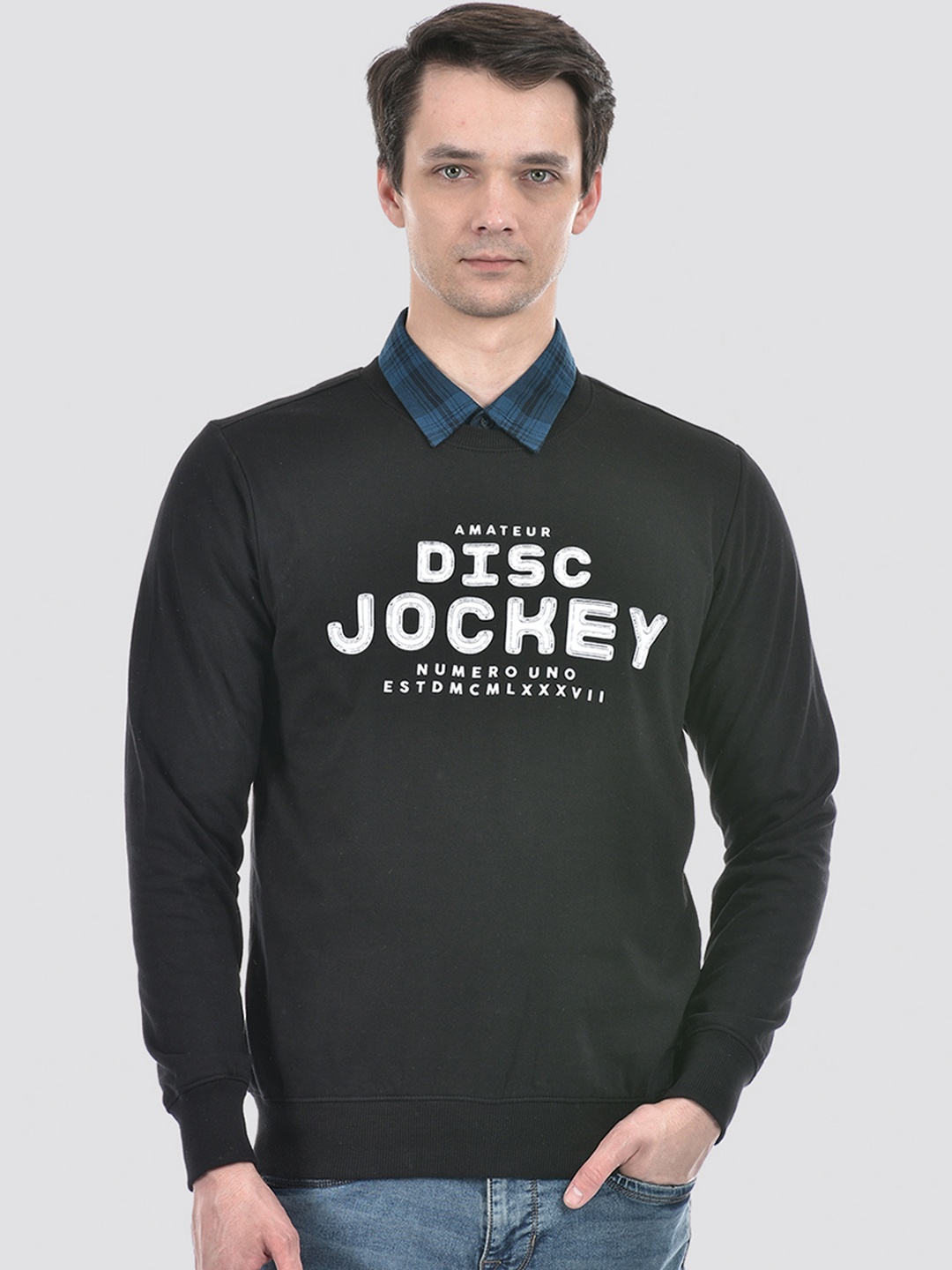 Numero Uno Typography Printed Long Sleeves Pullover, Black