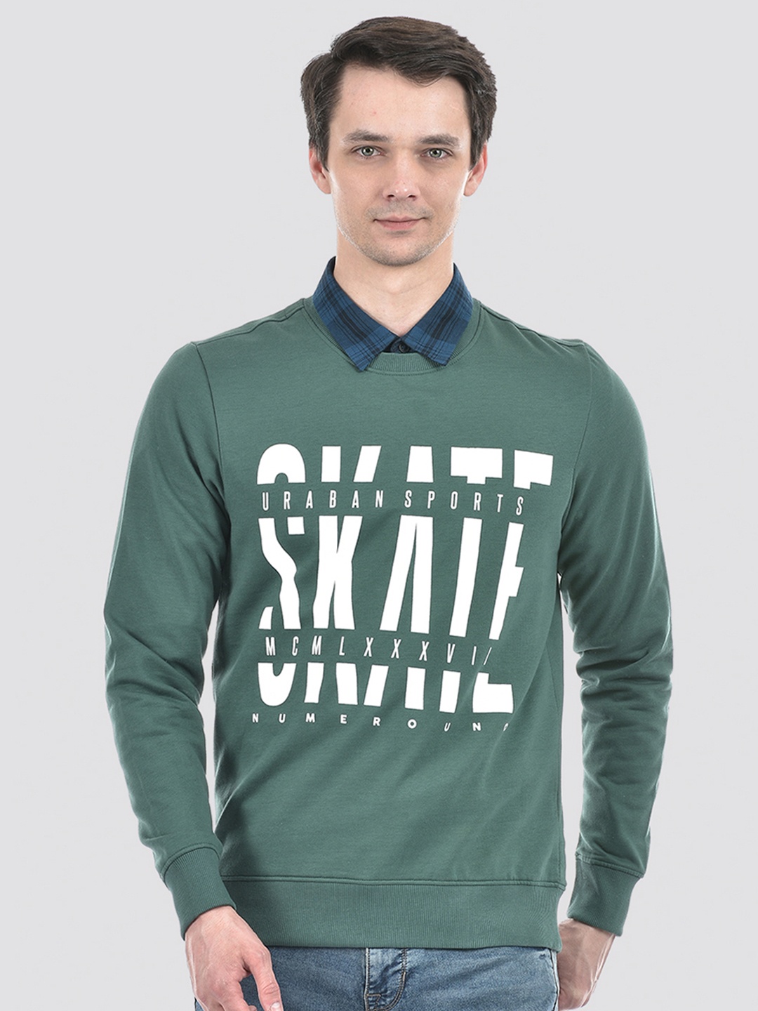 Numero Uno Typography Printed Pullover Sweatshirt, Green
