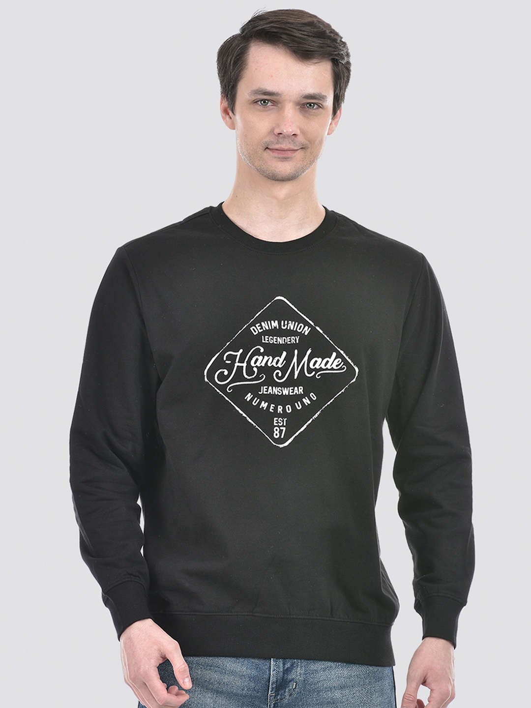 

Numero Uno Cotton Round Neck Printed Sweatshirt, Black