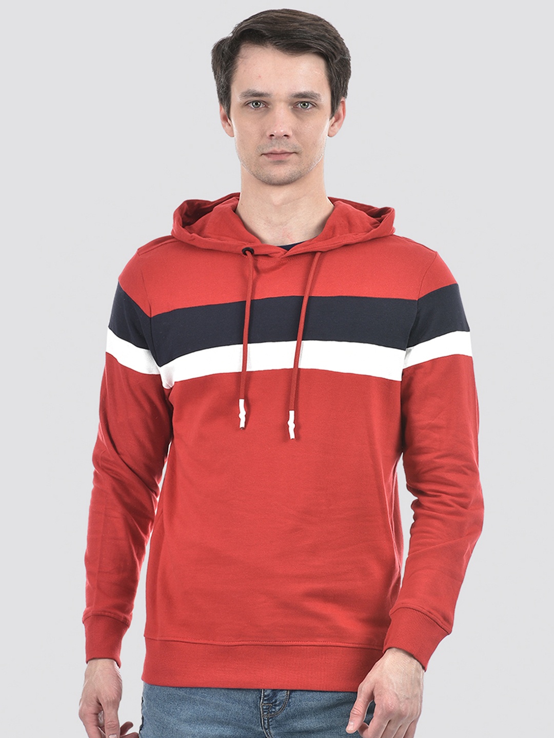 

Numero Uno Colourblocked Hooded Cotton Sweatshirt, Red