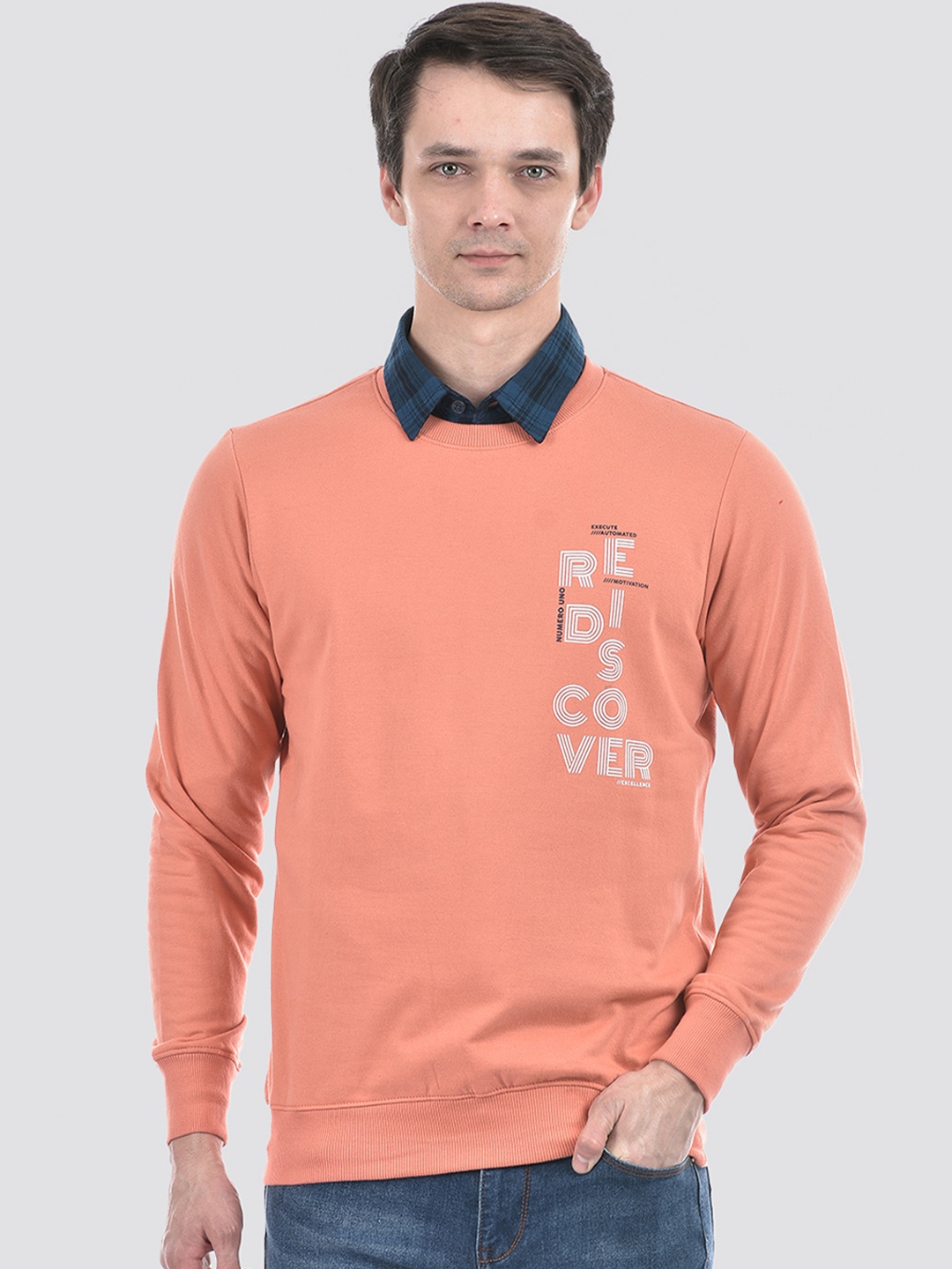 

Numero Uno Typography Printed Long Sleeves Pullover Sweatshirt, Pink