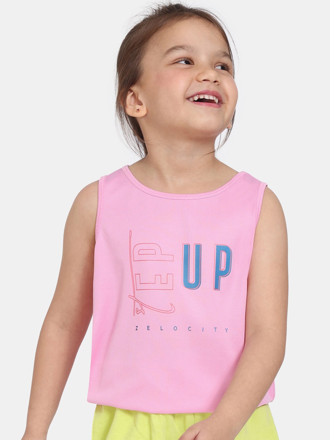 

Zelocity by Zivame Girls Typography Printed Sleeveless T-shirt, Pink