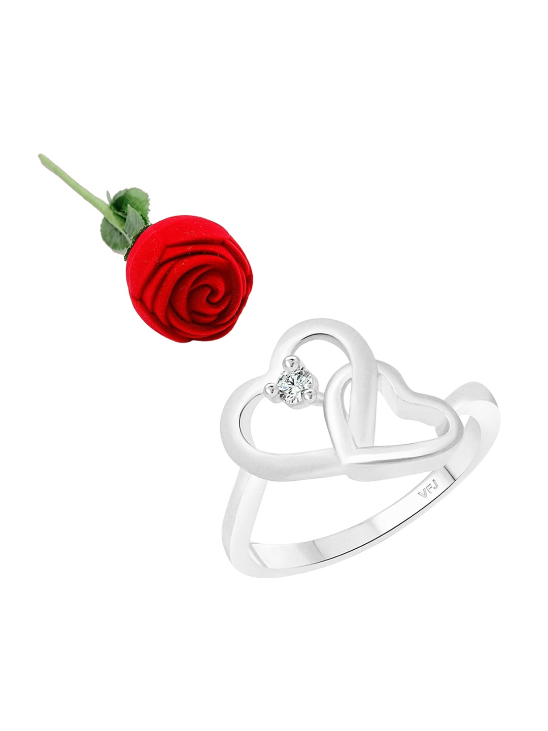 

Vighnaharta Rhodium-Plated Cubic Zirconia-Studded Finger Ring With Rose Ring Box, Silver