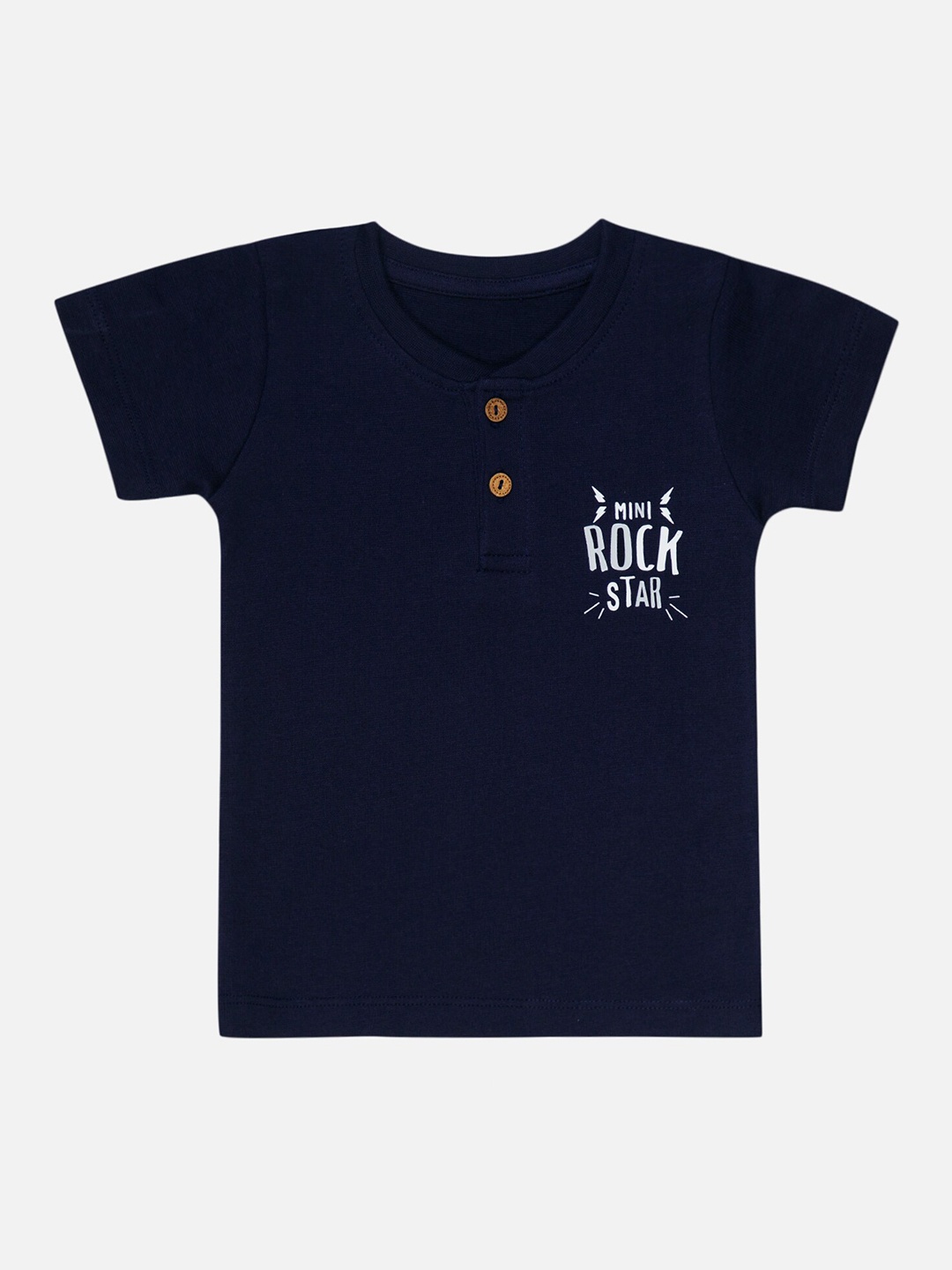 

Bodycare Boys Typography Printed Henley Neck Cotton T-shirt, Navy blue