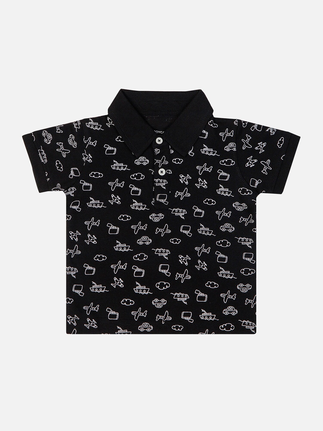 

Bodycare Boys Conversational Printed Polo Collar Cotton T-shirt, Black