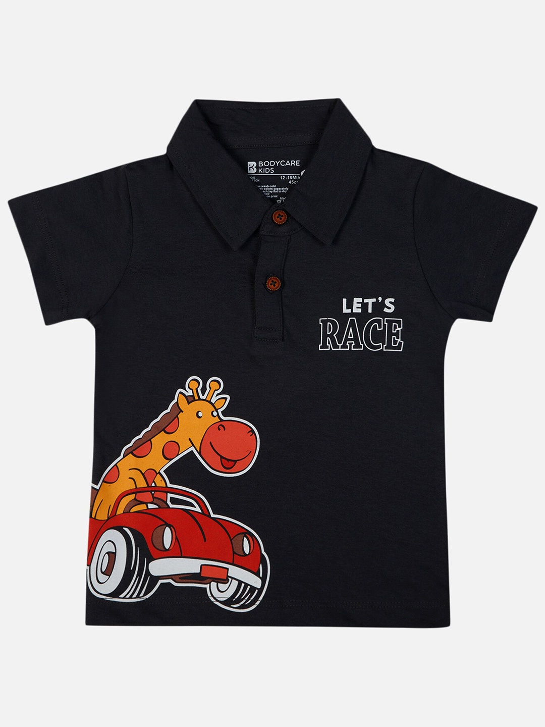 

Bodycare Boys Graphic Printed Polo Collar Cotton T-shirt, Black