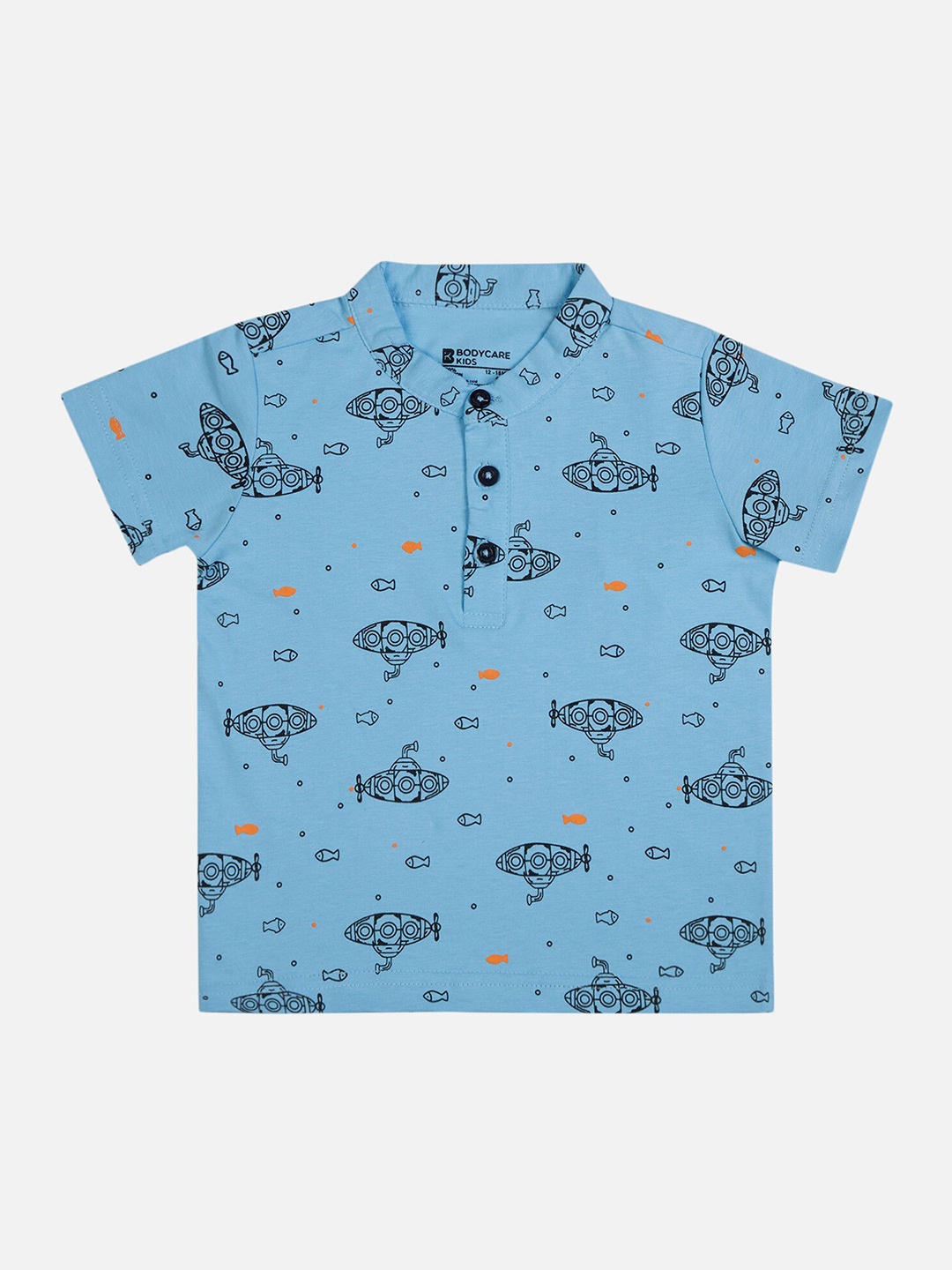 

Bodycare Boys Conversational Printed Mandarin Collar Cotton T-shirt, Blue