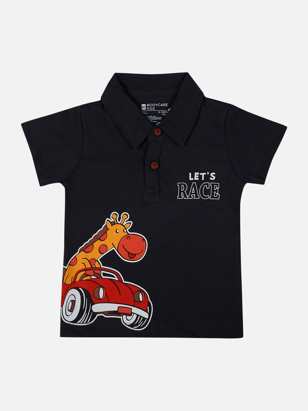 

Bodycare Infant Boys Typography Printed Polo Collar Cotton T-shirt, Black