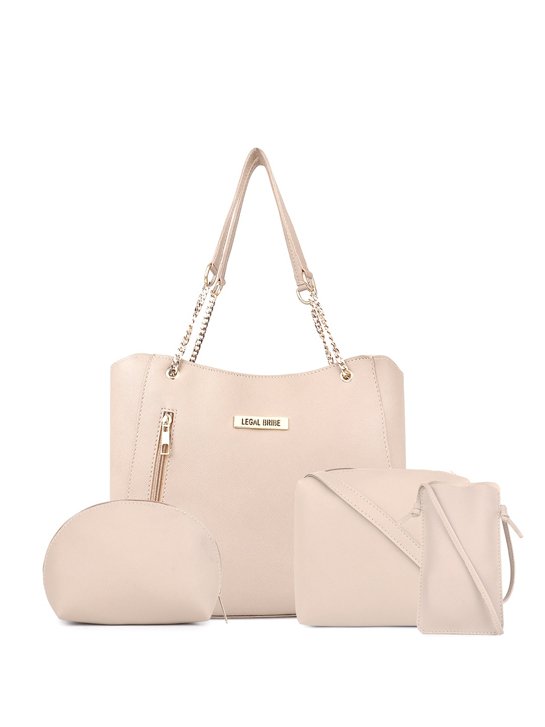 

LEGAL BRIBE Set Of 4 Structured Shoulder Bag, Beige